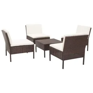 Set canapele de grădină cu perne, 5 piese, maro, poliratan