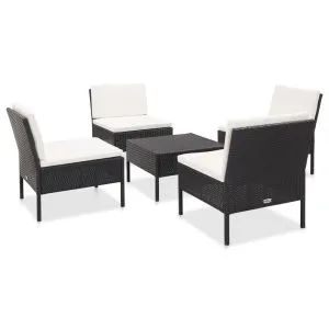 Set mobilier de grădină cu perne, 5 piese, negru, poliratan