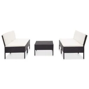 Set mobilier de grădină cu perne, 5 piese, negru, poliratan