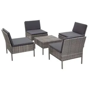 Set canapele de grădină cu perne, 5 piese, gri, poliratan