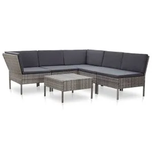 Set mobilier de grădină cu perne, 6 piese, gri, poliratan