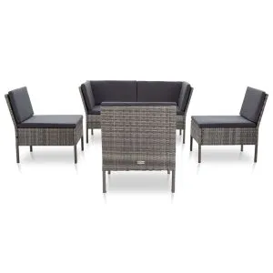 Set mobilier de grădină cu perne, 6 piese, gri, poliratan