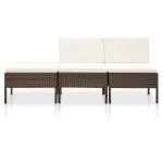 Set mobilier de grădină cu perne, 3 piese, maro, poliratan