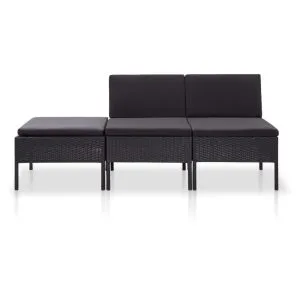 Set mobilier de grădină cu perne, 3 piese, negru, poliratan