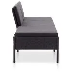 Set mobilier de grădină cu perne, 3 piese, negru, poliratan