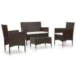 Set mobilier de grădină cu perne, 4 piese, maro, poliratan