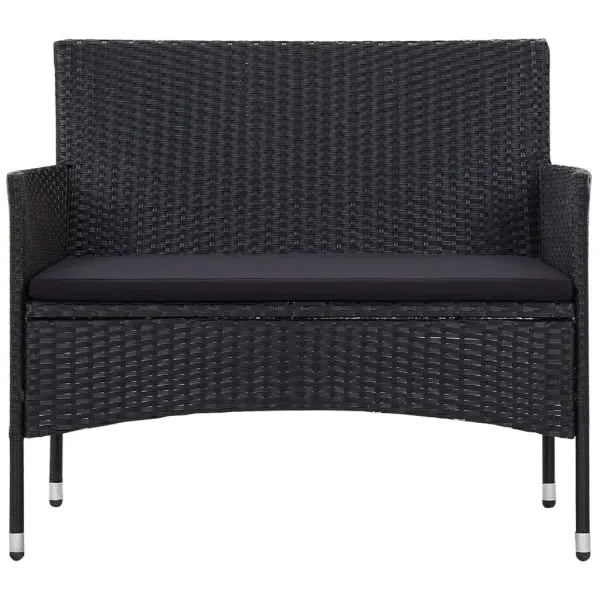 Set mobilier de grădină cu perne, 4 piese, negru, poliratan