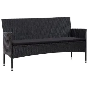 Set mobilier de grădină cu perne, 4 piese, negru, poliratan