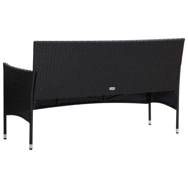Set mobilier de grădină cu perne, 4 piese, negru, poliratan