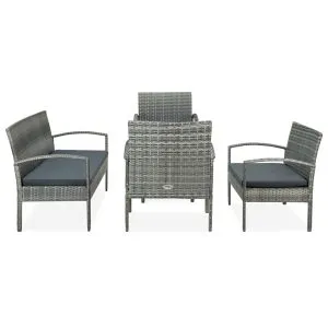 Set mobilier de grădină cu perne, 5 piese, gri, poliratan