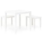 Masă de grădină cu 2 bănci, alb, plastic