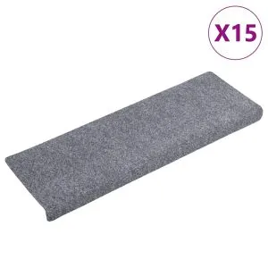 Covorașe de scări cusătură punch, 15buc, gri deschis, 65x21x4cm