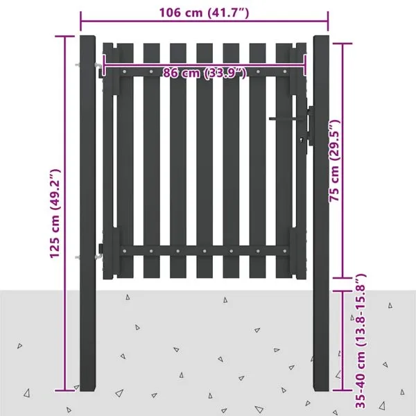 Poartă de gard grădină, antracit, 1 x 1,25 m, oțel