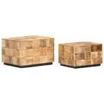 Măsuțe de cafea, 2 buc., design bloc, lemn brut de mango