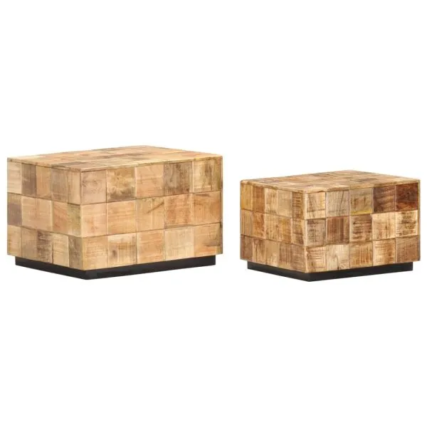 Măsuțe de cafea, 2 buc., design bloc, lemn brut de mango