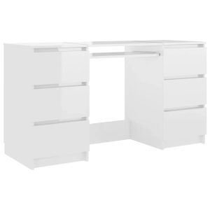 Birou de scris, alb extralucios, 140x50x77 cm, lemn prelucrat