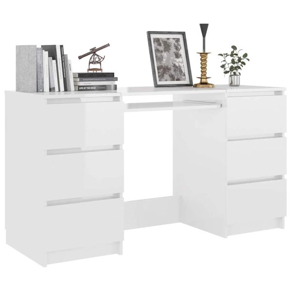 Birou de scris, alb extralucios, 140x50x77 cm, lemn prelucrat