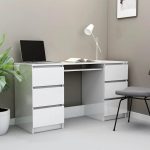 Birou de scris, alb extralucios, 140x50x77 cm, lemn prelucrat