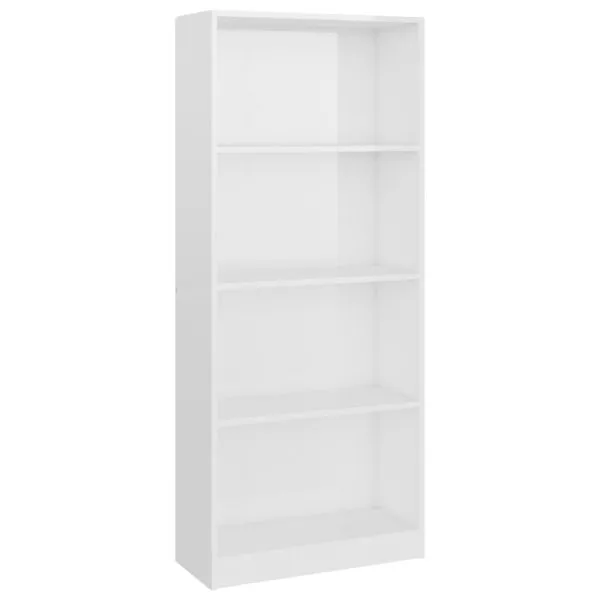Bibliotecă 4 rafturi, alb lucios, 60x24x142 cm, lemn prelucrat