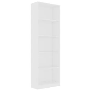 Bibliotecă cu 5 rafturi, alb, 60x24x175 cm, lemn prelucrat