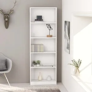 Bibliotecă cu 5 rafturi, alb, 60x24x175 cm, lemn prelucrat
