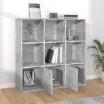 Bibliotecă, gri beton, 98x30x98 cm, lemn compozit