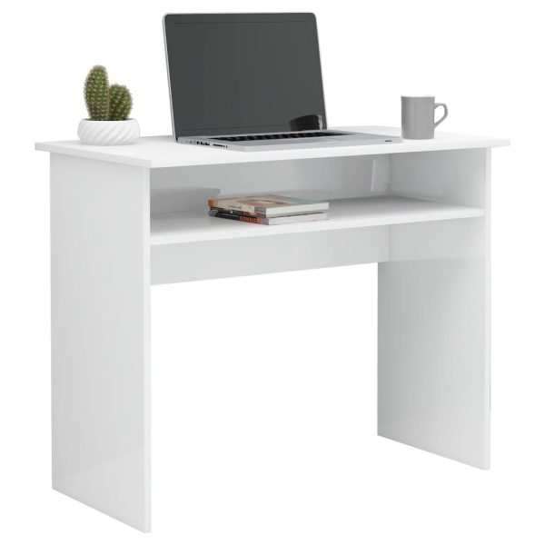 Birou, alb extralucios, 90 x 50 x 74 cm, lemn prelucrat