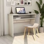 Birou, alb extralucios, 90 x 50 x 74 cm, lemn prelucrat