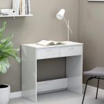 Birou, alb extralucios, 80 x 40 x 75 cm, lemn prelucrat