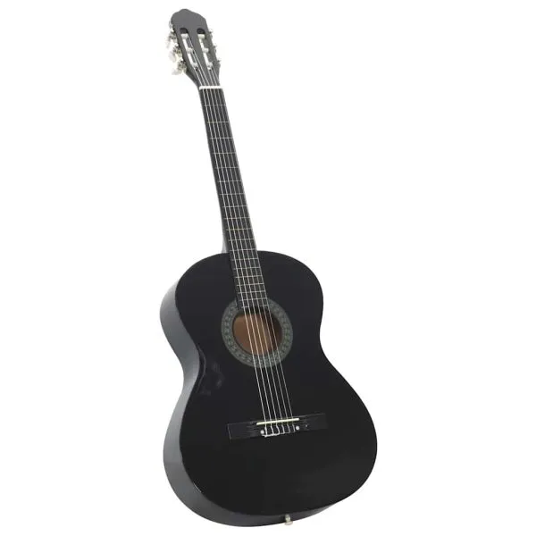 Chitară clasică începători, negru, 4/4 39″, lemn de tei