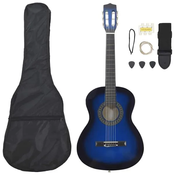 Set de chitară clasică începători, 8 piese, albastru, 3/4 36″