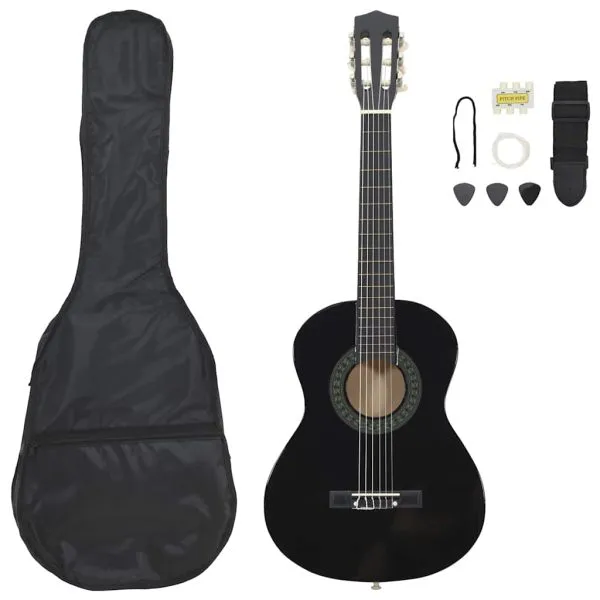 Set de chitară clasică începători, 8 piese, negru, 1/2 34″
