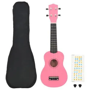 Set ukulele soprano, cu husă, pentru copii, roz, 21″