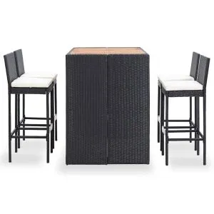 Set mobilier de exterior 5 piese, negru, poliratan, lemn acacia