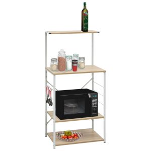 Dulap microunde, alb/stejar, 60×39,6×123 cm, lemn prelucrat