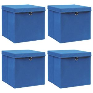 Cutii depozitare cu capace 4 buc. albastru, 32x32x32 cm, textil