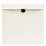 Cutii depozitare cu capace 4 buc. alb, 32x32x32 cm, textil