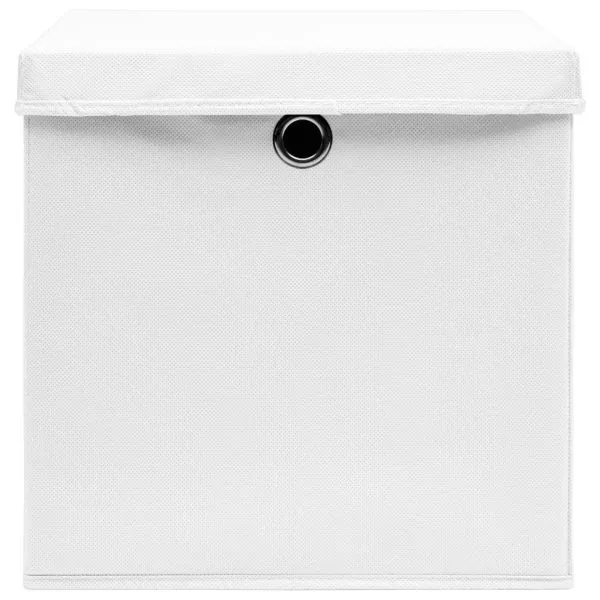 Cutii depozitare cu capace 10 buc. alb, 32x32x32 cm, textil