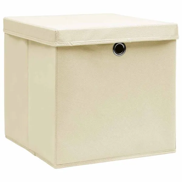 Cutii depozitare cu capace 10 buc. crem, 32x32x32 cm, textil
