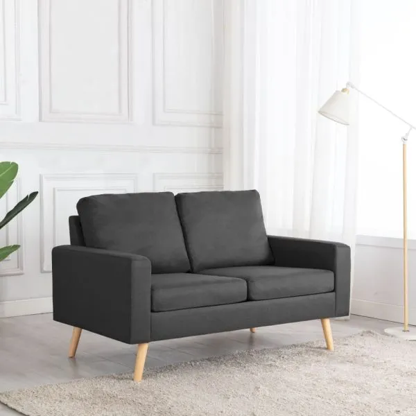 Canapea cu 2 locuri, gri închis, material textil