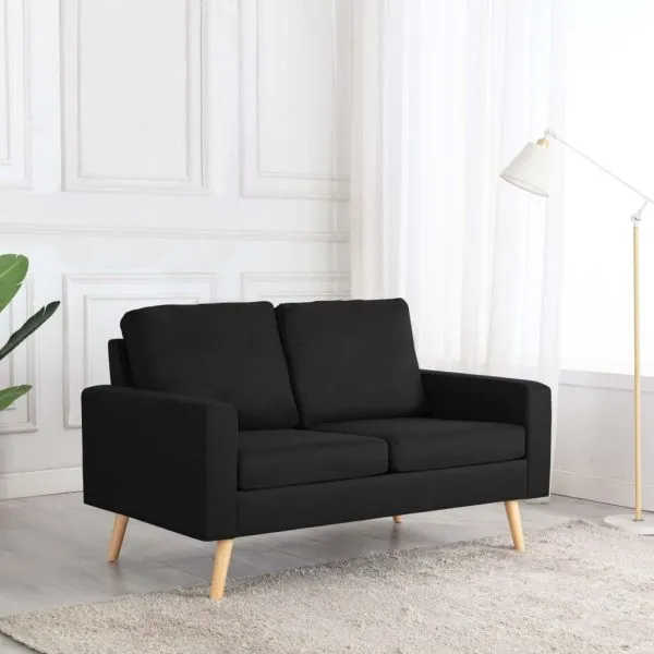 Canapea cu 2 locuri, negru, material textil