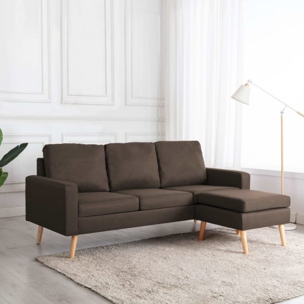 Canapea cu 3 locuri și taburet, maro, material textil