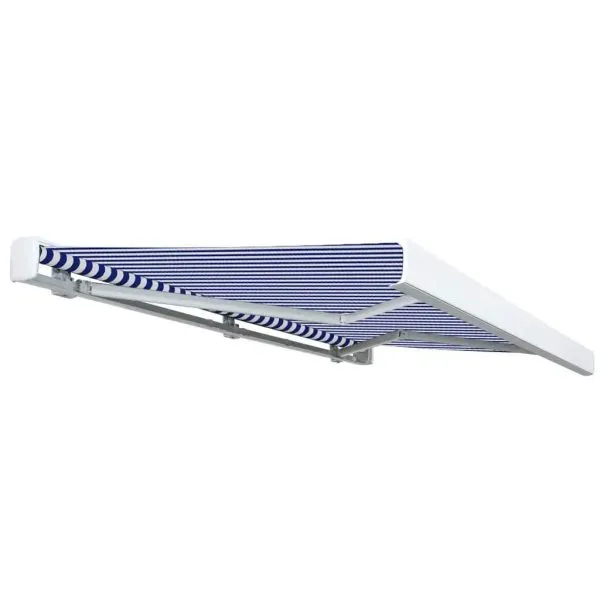 Copertină motorizată tip casetă, albastru și alb, 400 x 300 cm