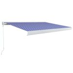 Copertină manuală tip casetă, albastru și alb, 400 x 300 cm