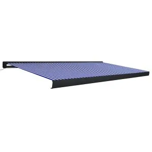 Copertină motorizată tip casetă, albastru și alb, 500 x 300 cm