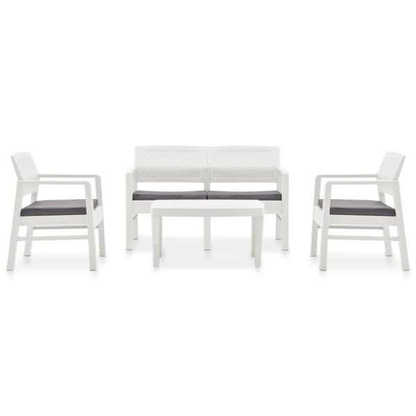 Set mobilier de grădină cu perne, 4 piese, alb, plastic