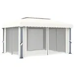 Pavilion cu perdea, alb crem, 4 x 3 m, aluminiu