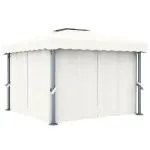 Pavilion cu perdea, alb crem, 3 x 3 m, aluminiu
