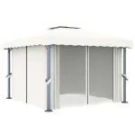 Pavilion cu perdea, alb crem, 3 x 3 m, aluminiu