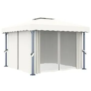 Pavilion cu perdea, alb crem, 3 x 3 m, aluminiu